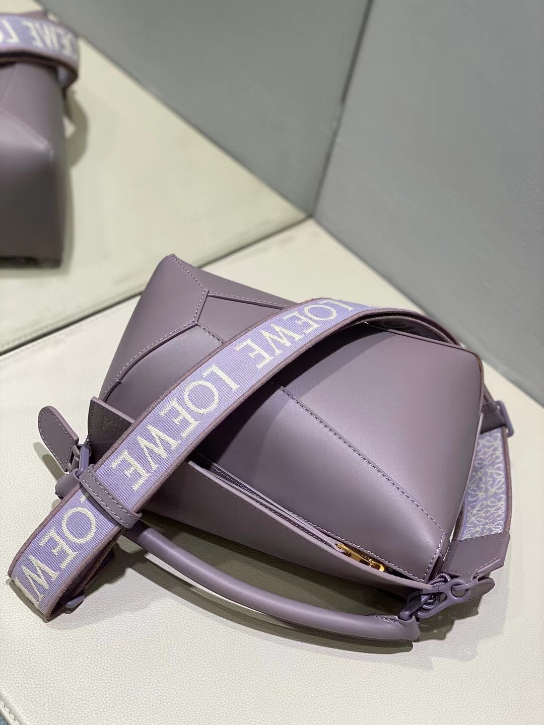 Loewe Small Puzzle Bag in Satin Calfskin Light Purple